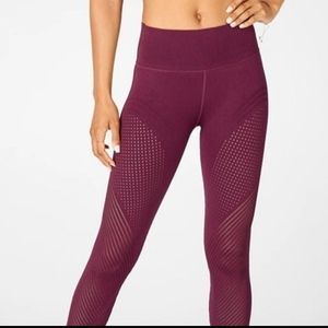 Fabletics Small SculptKnit Port Wine High Waisted Moto Dotted Knit Yoga Leggings